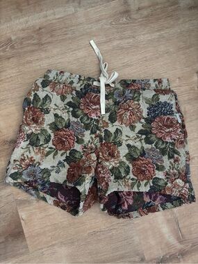 Floral Jacquard Drawstring Tapestry Shorts - Multicolor